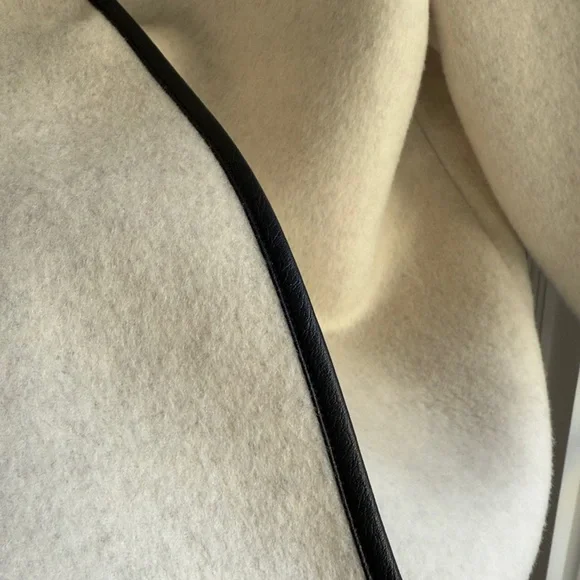 Oversized Wool Jacket with Black Leather Trim